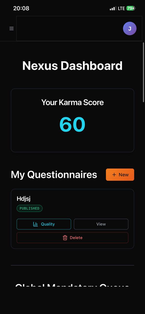 Atlas Nexus Dashboard screen with Karma Score