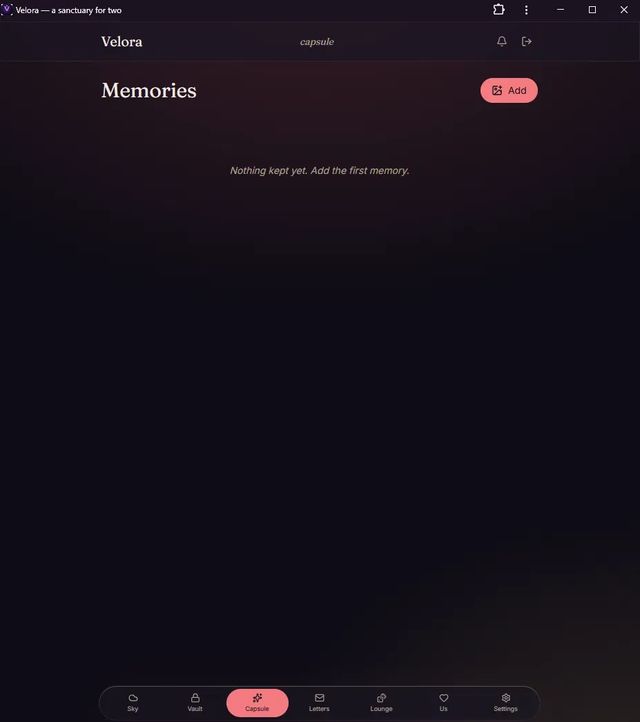 Velora Capsule screen: shared memories